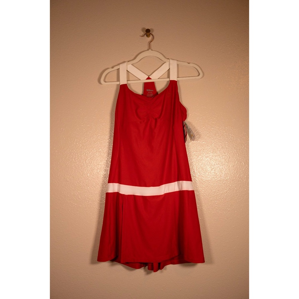 NWT Wilson Women's MED Tennis Dress Red White Color Block Pleated, Racerback